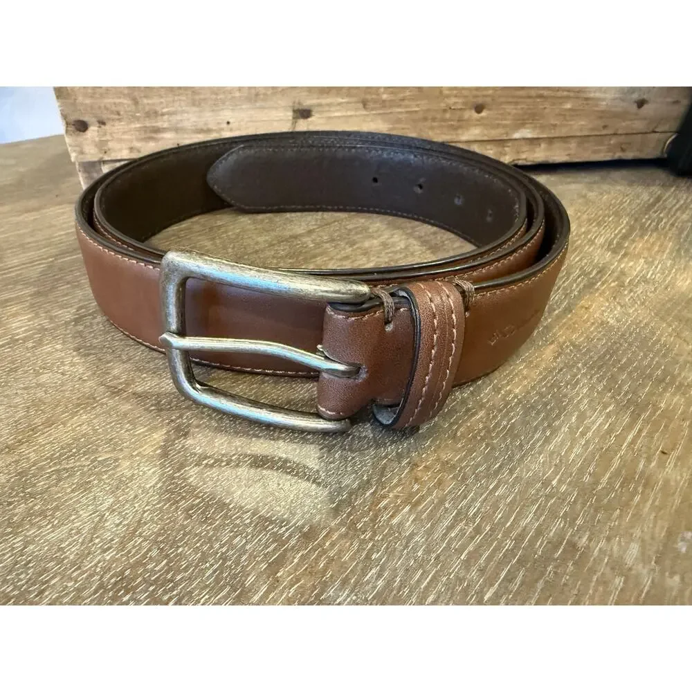 COLUMBIA Brown Leather Belt Silver Buckle fits 47-53